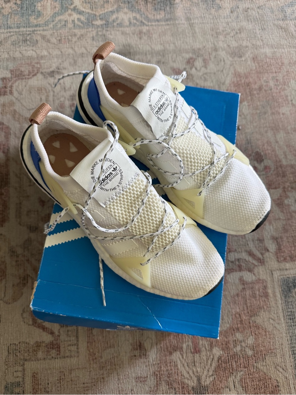 adidas Women’s White Cream & Blue Lace-Up Sneakers